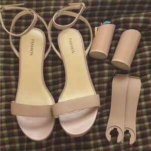 Pashion Footwear Latte Brenna Heels with Cylinder Block heel kit- size 8.5